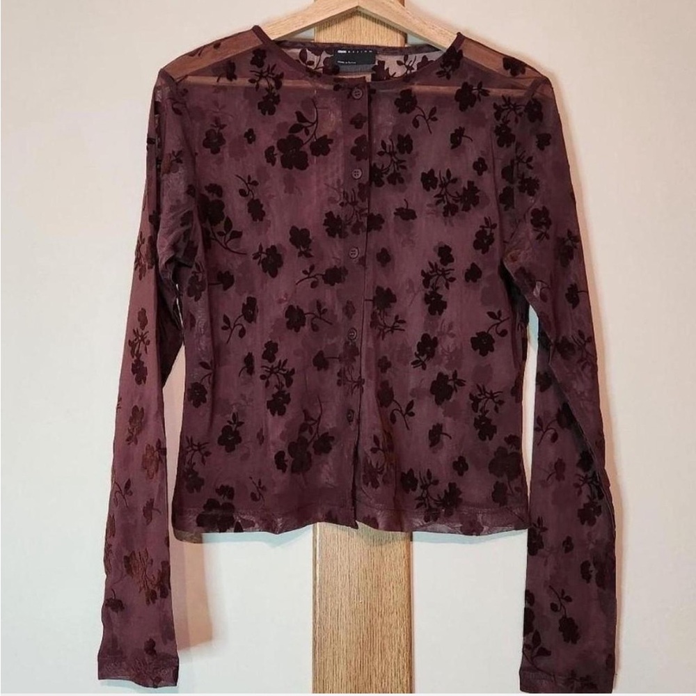 ASOS burgundy sheer floral top